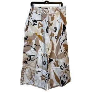 NWOT Tahari 100% Linen Wide Leg Pants Size Large Cropped Abstract Floral Print